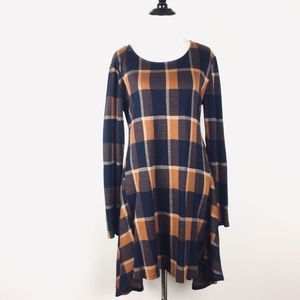 Umgee Brown Plaid Assymetrical Midi Dress Size M